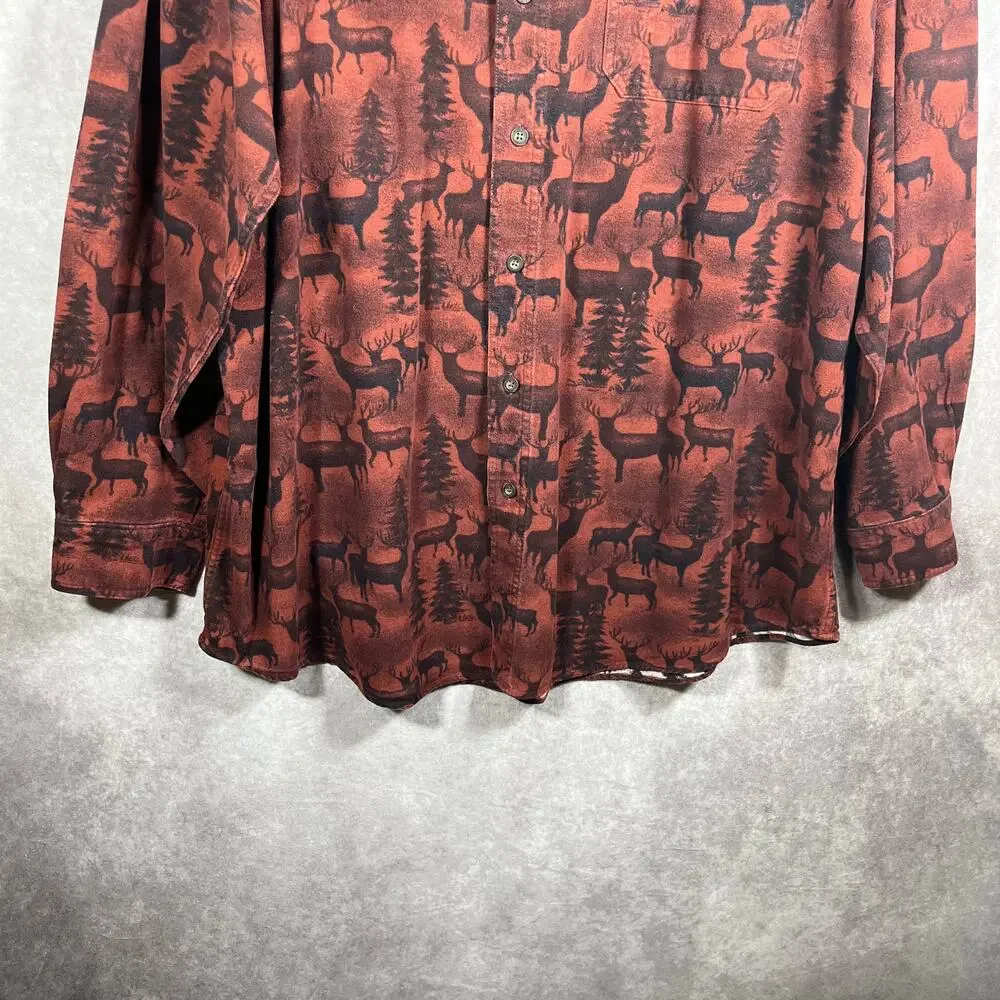 Woolrich Shirt Mens 2XLT Brown Deer Print Button Up Long Sleeves Casual Outdoors